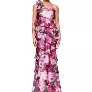 Xscape Pink One Shoulder Formal Gown Wedding Guest